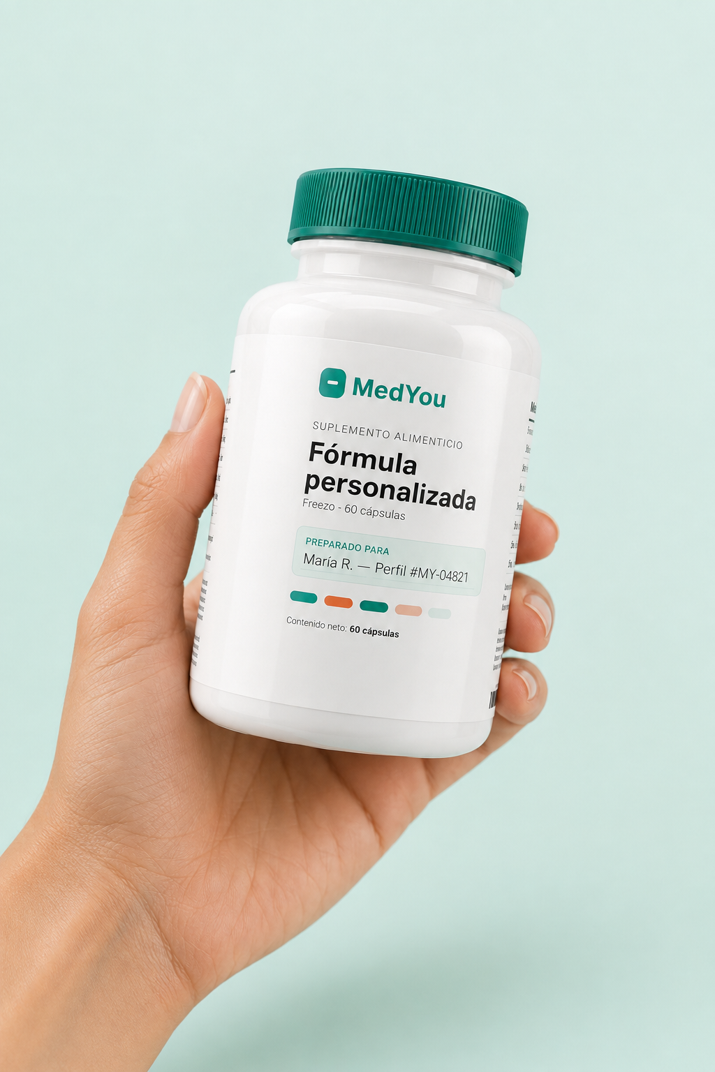 Frasco MedYou personalizado con el nombre de la clienta